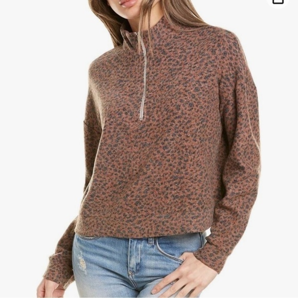Monrow Mini Leopard Half Zip Pullover. Size M